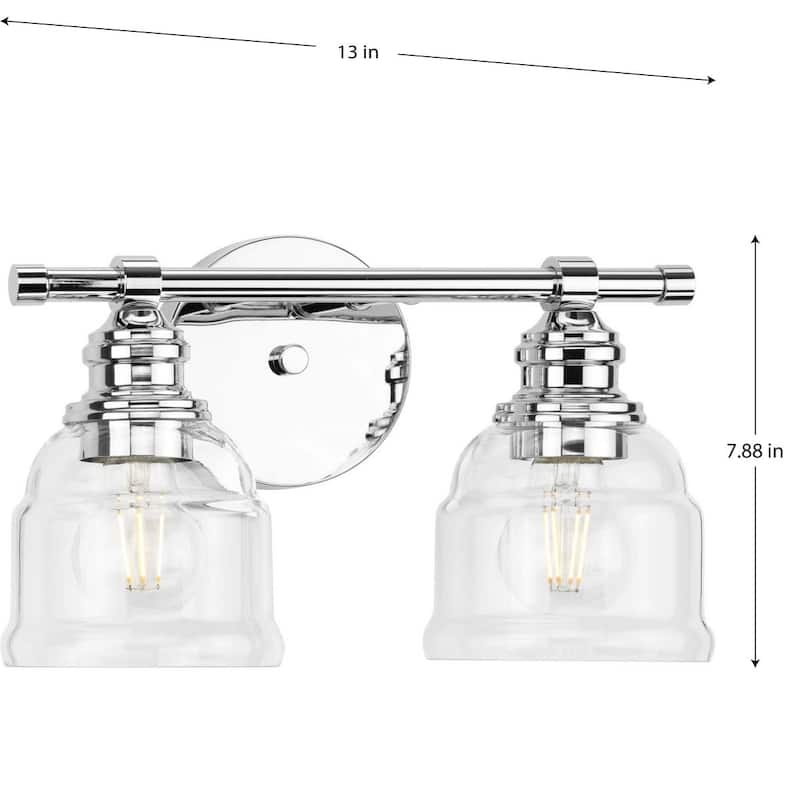 Ambrose Collection Two-Light Chrome Clear Glass Bath Vanity Light - 13 in x 6.5 in x 7.88 in