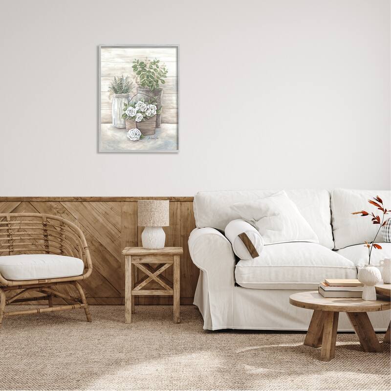 Stupell Country Succulents Botanicals Rustic Jar Planter Design Framed Wall Art - Green