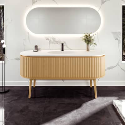 Haven 64"W Oak Freestanding Vanity with Solid Surface Integrated Sink Top