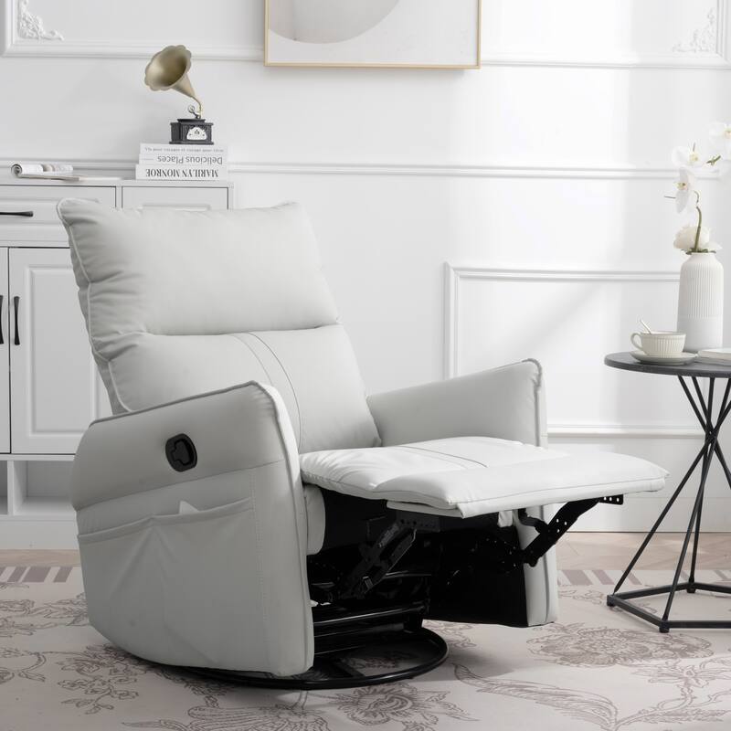 Modern Small Rocking Swivel Recliner Chair with Overstuffed Seat - Light Gray