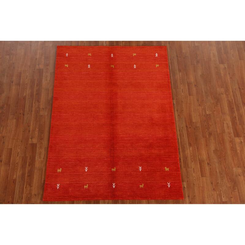 Hand Knotted Oriental 100% Wool Carpet Tribal Animal Pictorial Oranges & Rust Gabbeh Area Rug - 6' 6'' X 4' 6''