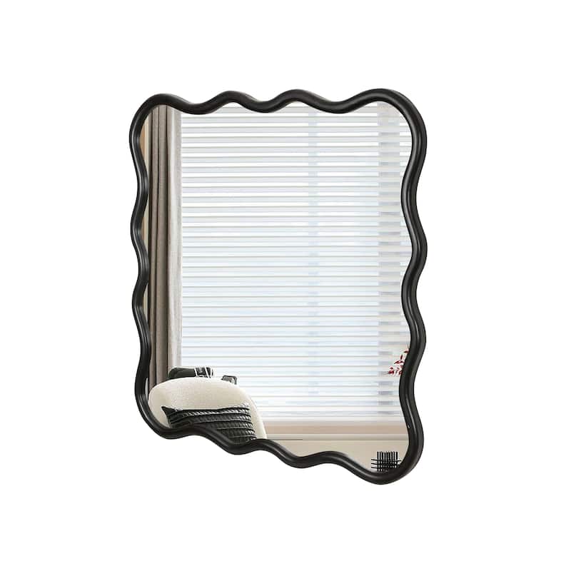 Mia Solid Wood Wavy Square Large Wall Mirror with HD Reflection and Artistic Frame Design by GDFStudio - 36" x 36"