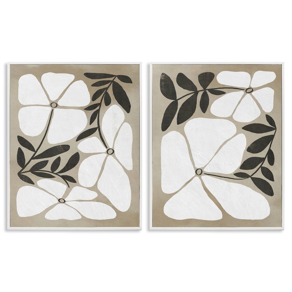 Stupell Neutral Bohemian Flowers Framed Giclee Art Design By Victoria Barnes (Set of 2)