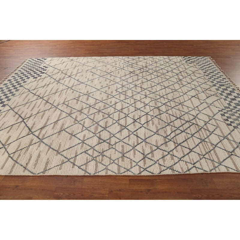 Trellis Moroccan Oriental Area Rug Handmade Checkered Wool Carpet - 7'11"x 11'0"