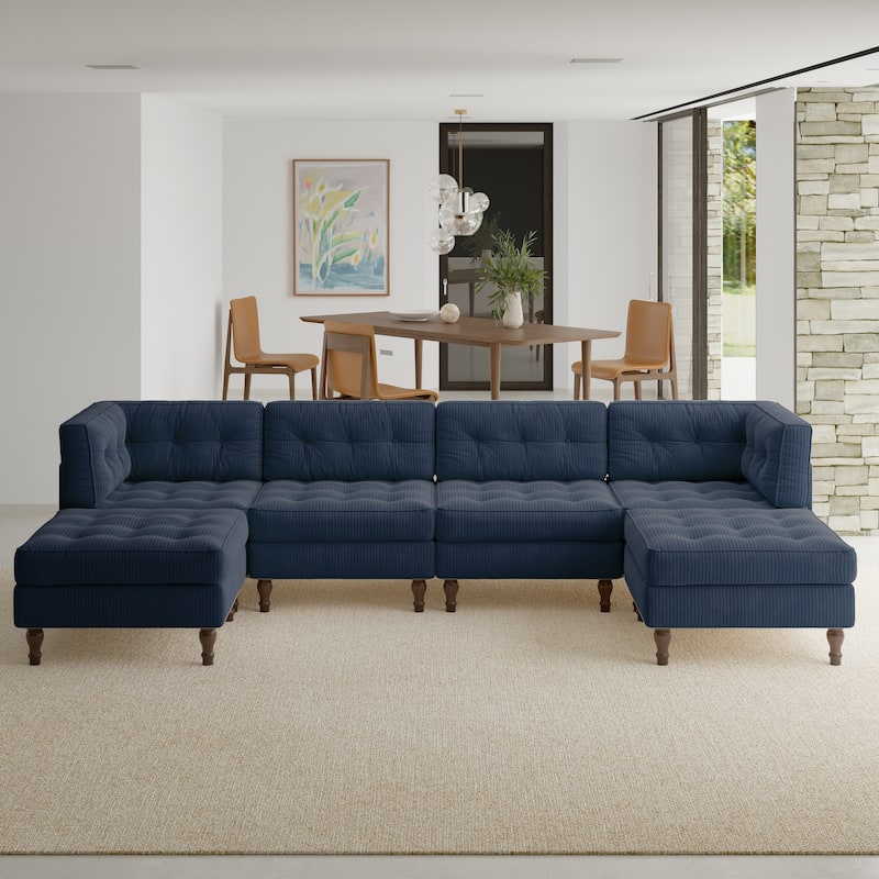 Oversized Modular Sectional Corduroy Fabric Tufted Sofa