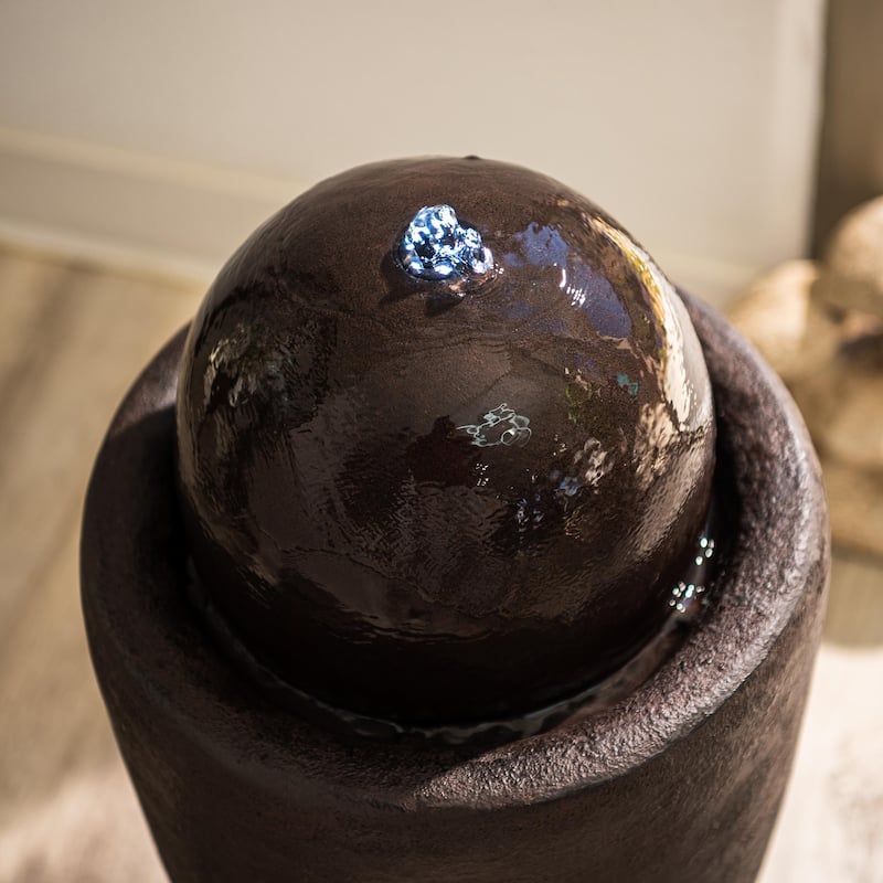 XBrand 25.98"H Modern Round Stone Textured Sphere Water Fountain w/LED Lights, For Indoor/Outdoor, Ball Water Fountain