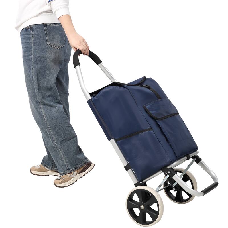 Shopping Trolley with Wheels, Trolley Black Foldable Shopping Cart, Removable Shopping Oxford Waterproof Bag