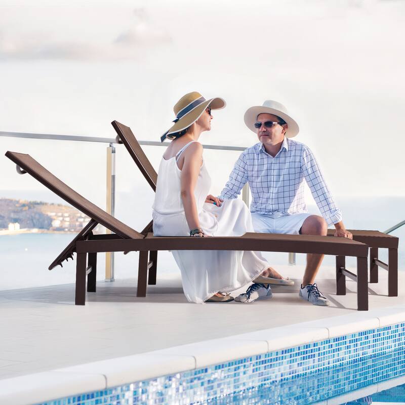 VredHom Outdoor Aluminum Adjustable Chaise Lounge Chairs (Set of 2) - 60.4 in L * 24.6 in W * 16.1/40.8 in H