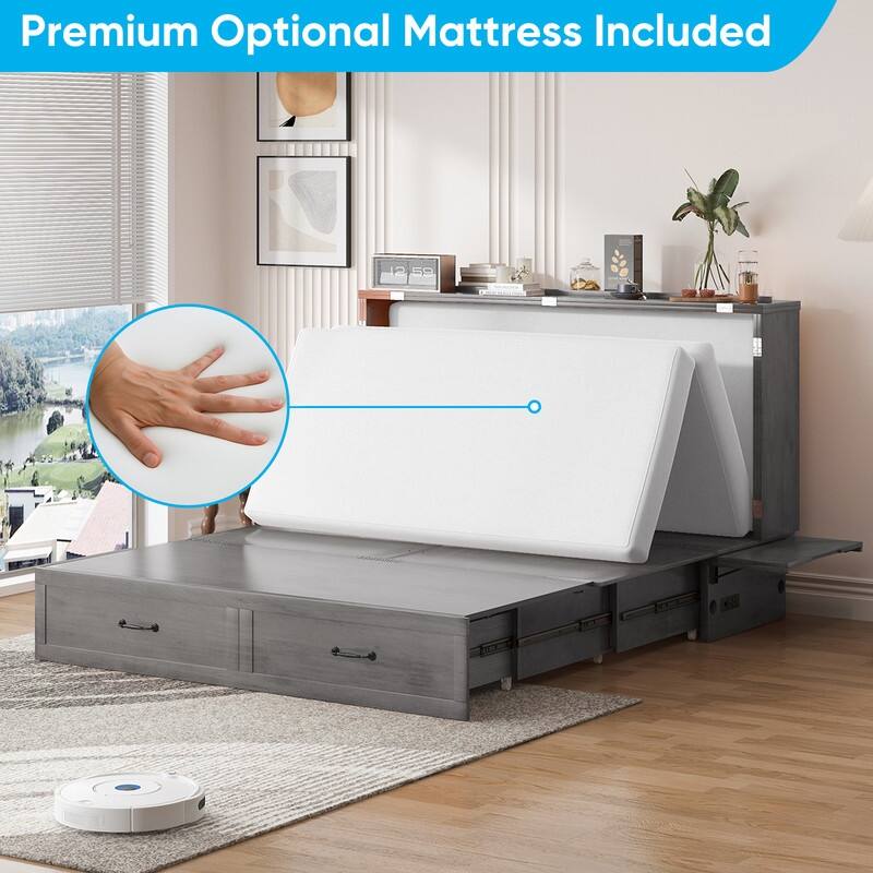 Mixoy Queen Size Murphy Bed with Mattress,Foldable Space-Saving Cube Cabinet Bed