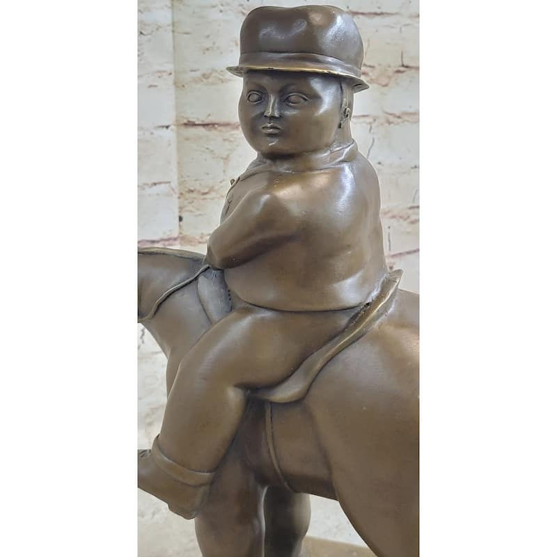 Man On A Horse By Fernando Botero Bronze Statue Sculpture Marble Base 15 Inches X 10 Inches