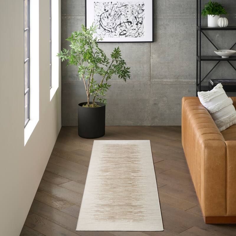 DKNY Grand Street Indoor only Abstract Area Rug - Ivory/Taupe - 2'2" x 10'