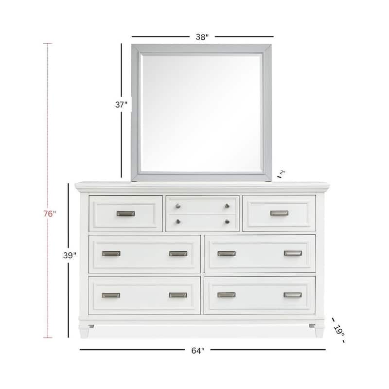 Magnussen Home Charleston White Dove Drawer Dresser with Harbor Gray Landscape Mirror
