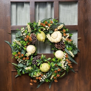Gourds and Pinecones Artificial Fall Harvest Wreath - 24" - Bed Bath ...