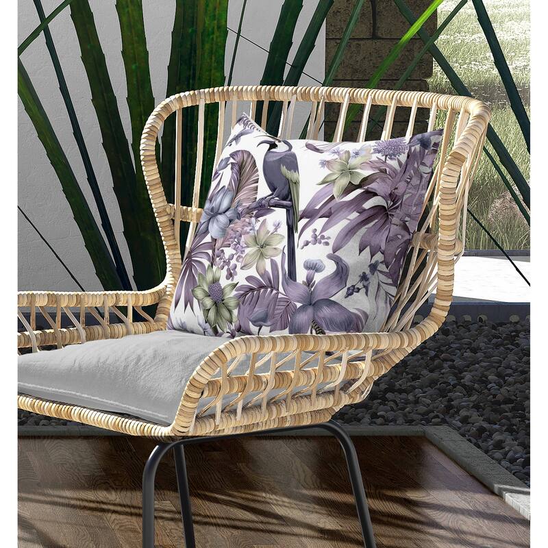 Leafy Lyricist Indoor/Outdoor Reversible Throw Pillow White and Purple