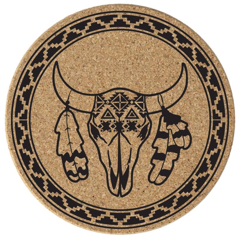 Cow Skull 4 Pack Absorbent Cork Coaster Made in The USA 4" Round - Multi