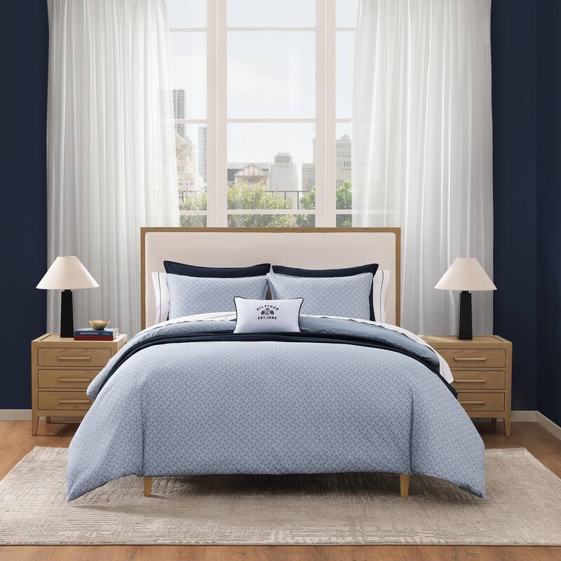 Tommy Hilfiger Trellis Flag Cotton Reversible Blue Duvet Cover Set