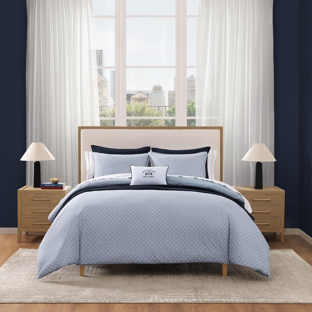 Tommy Hilfiger Trellis Flag Cotton Reversible Blue Duvet Cover Set