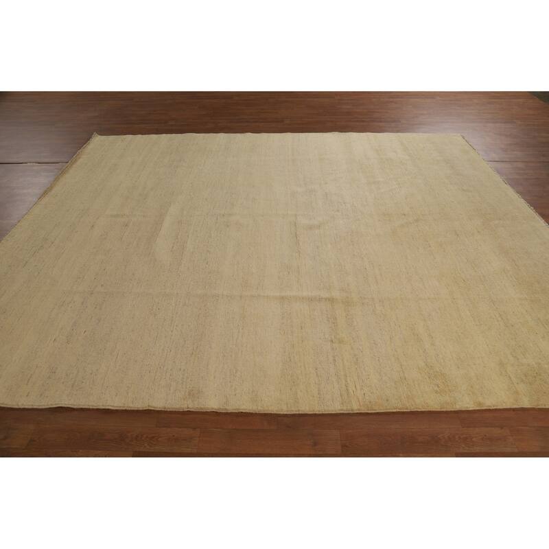 Muted Gold Gabbeh Modern Area Rug Handmade Wool Carpet - 8'0"x 9'7"