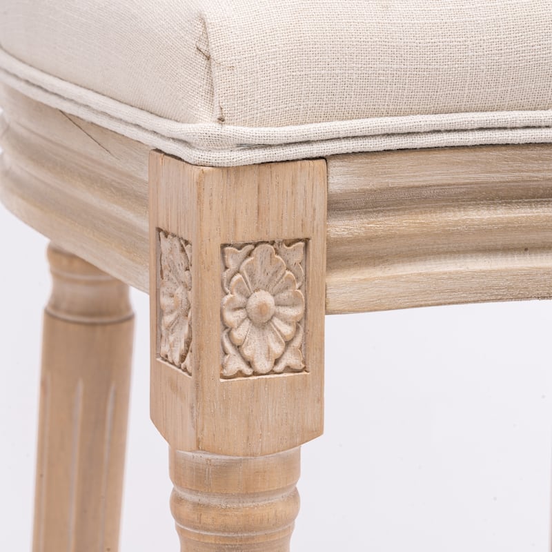 French Country Wooden Barstools Rattan Back With Upholstered Seating,Beige and Natural,Set of 2