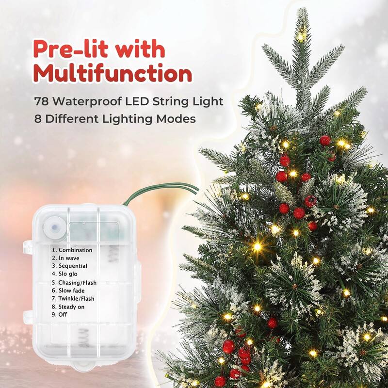 2Pcs 4.5 Ft Pre-Lit Artificial Christmas Tree with 85 Clear Lights,Timer,Pine Cones and Sleigh Base