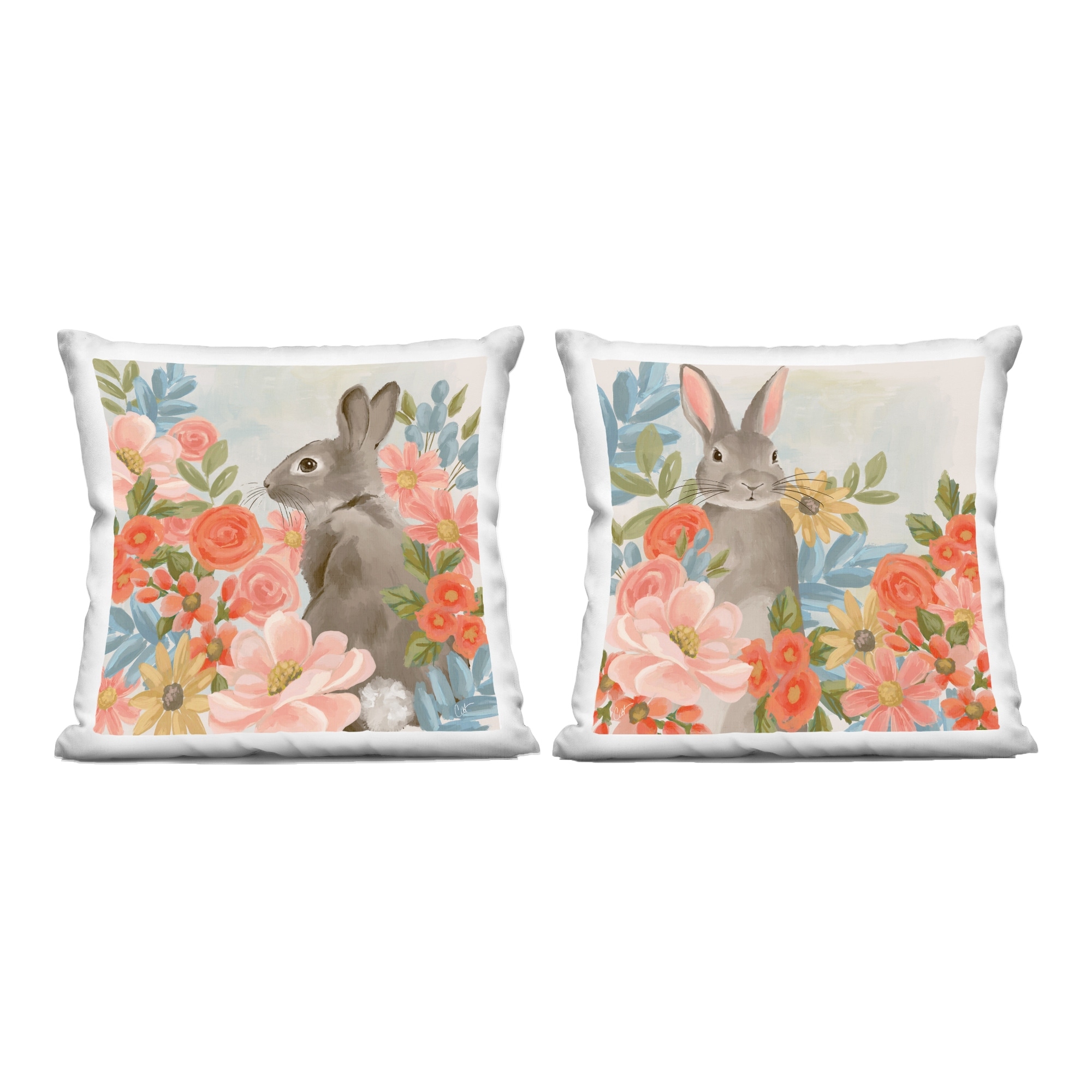 Stupell Bright Bunny Blooms Decorative Printed Throw Pillow Design by Cat Thurman Designs (Set of 2)