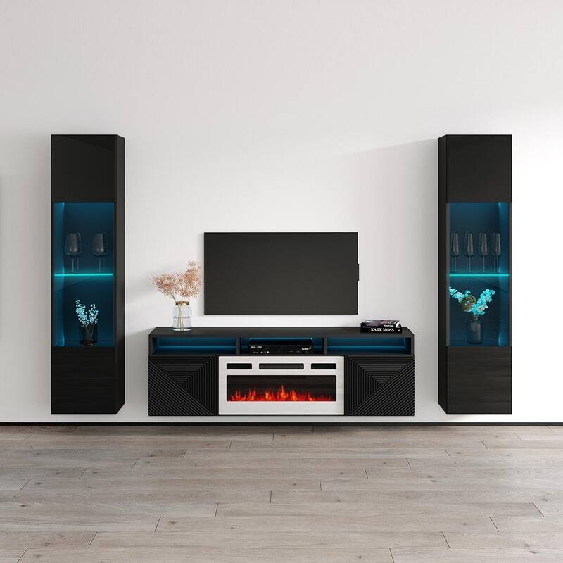 Giza WH-EF Floating Fireplace Entertainment Center - 42 - Black
