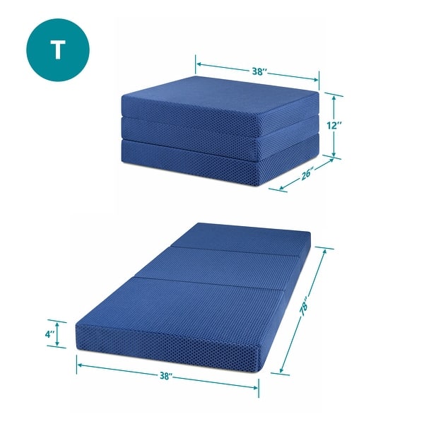 Sleeplanner 4-inch Tri-Fold Memory Foam Topper, Twin, Blue