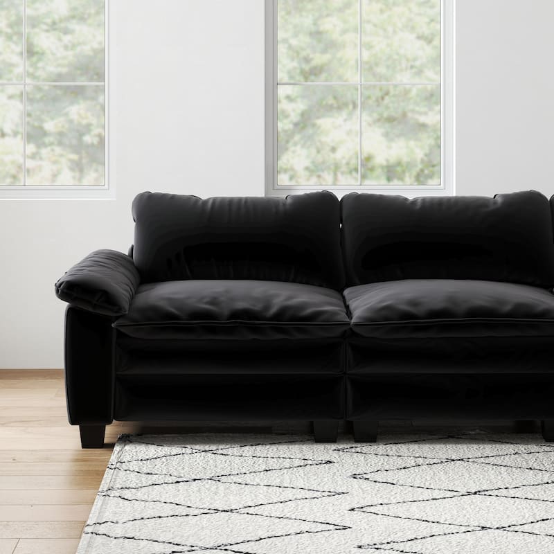 Luxury Velvet Upholstered Sectional Sofa Couch with Ottoman