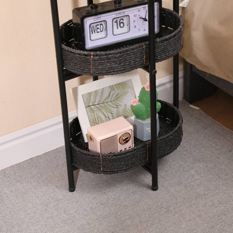 Anmytek 3 Tier Woven Storage Cart Black Organizer for Kitchen Bathroom Living Room