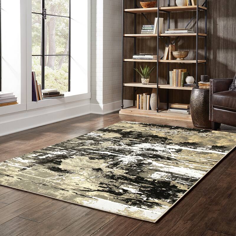 Style Haven McHugh Hi-low Textured Abstract Black and Gold Area Rug - 6'7" x 9'6" - Rectangle