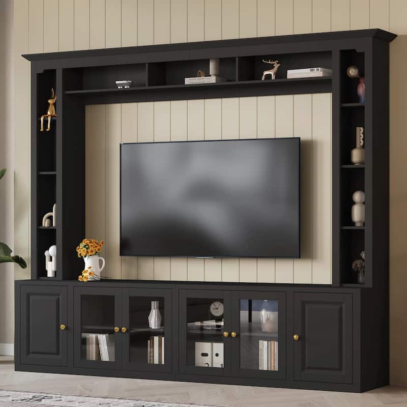 4-Piece Modern Entertainment Center Wall Unit with Bookshelves - All-in-1 Large TV Stand for TVs Up to 80" - Black