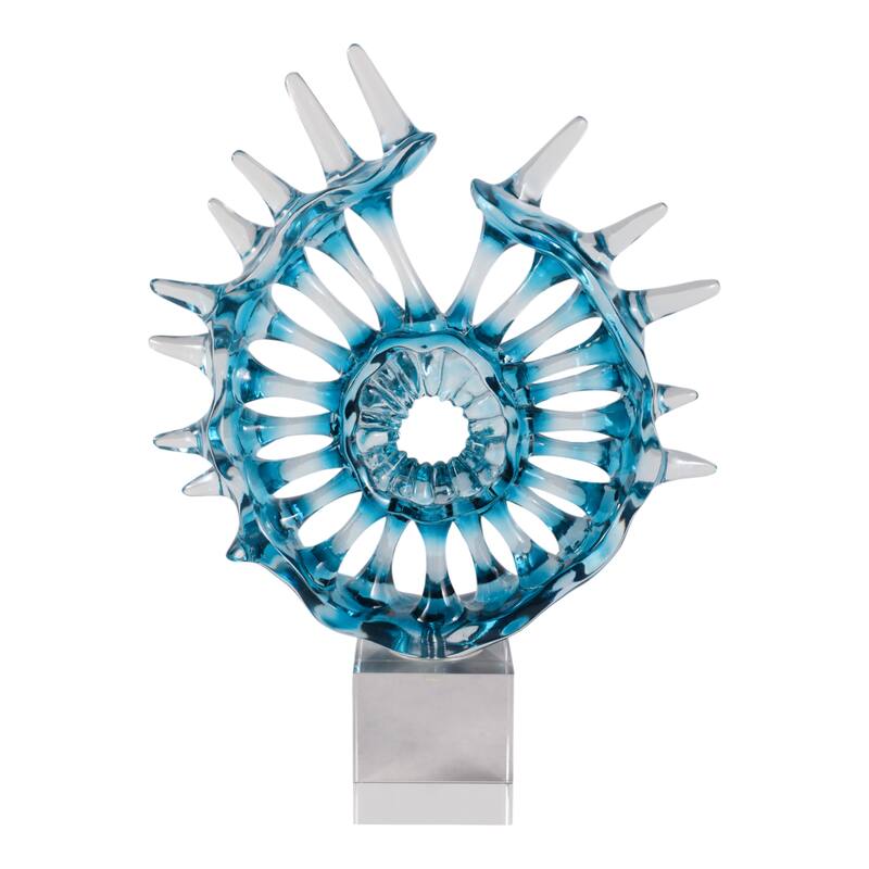 Glass Sculpture Abstract Spiral Crystal Base Modern Accent - 15" Blue - 11.5" x 3.25" x 15"