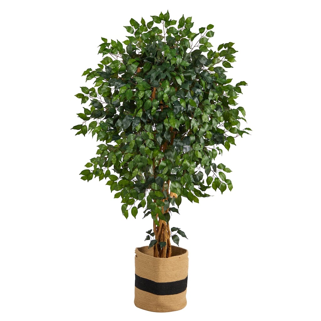 Artificial Tree 5.5Ft Indoor Faux Plant with Cotton Planter Home Decor - Green - 61 Inches and Over