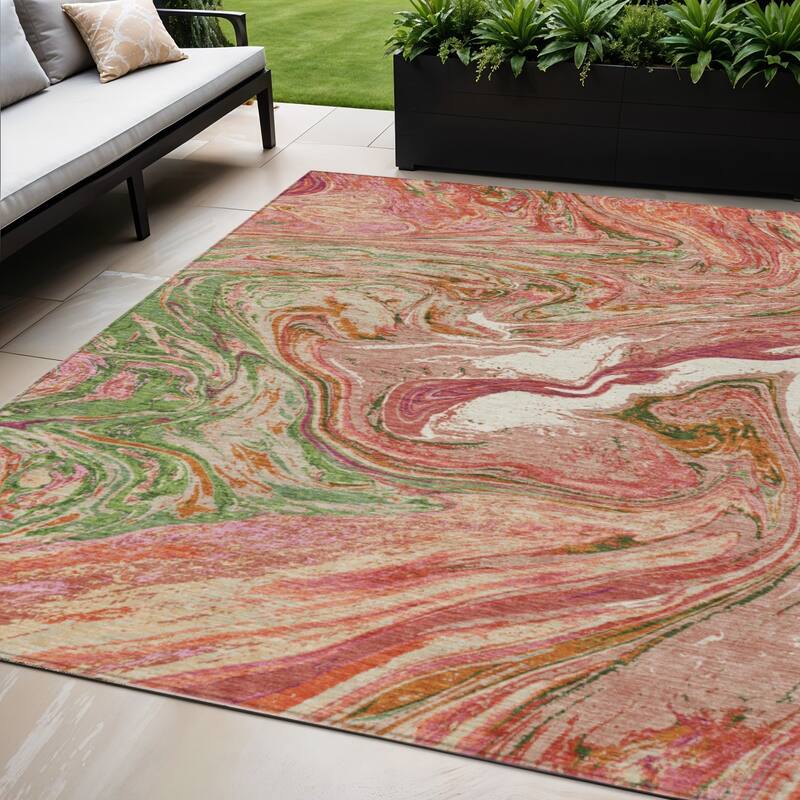HomeRoots Abstract Transitional Rectangle Outdoor Rug - 5' X 8'