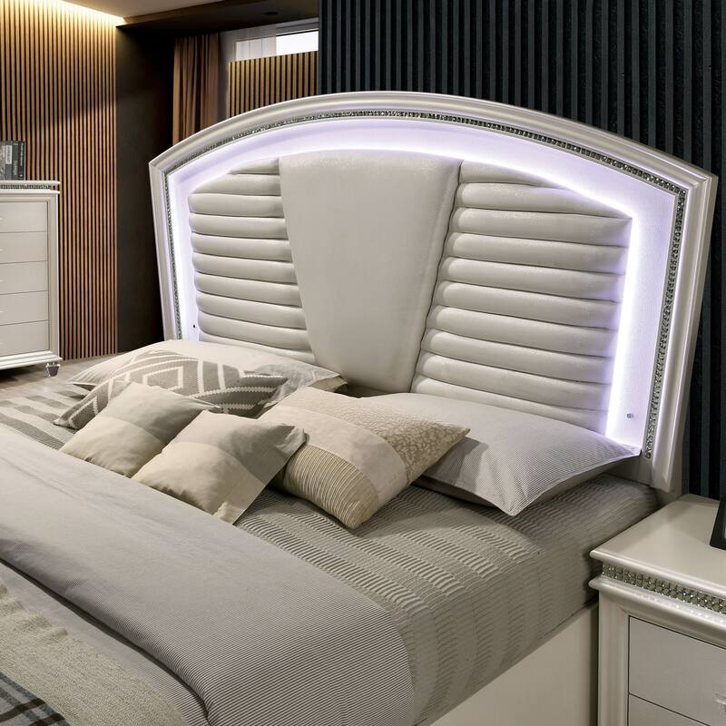 Xian Glam White Solid Wood 2-Piece Platform Bed and Dresser Set with LED by Furniture of America