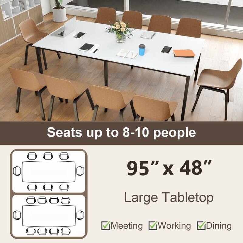 Engineered Wood Conference Table for 10 with Cable Grommets and Metal Frame