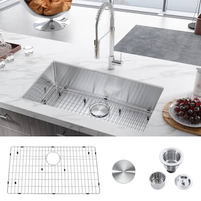 32 x 18 inch Undermount Kitchen Sink Single Bowl 304 Premium Stainless Steel Kitchen Sinks - 32*18*9