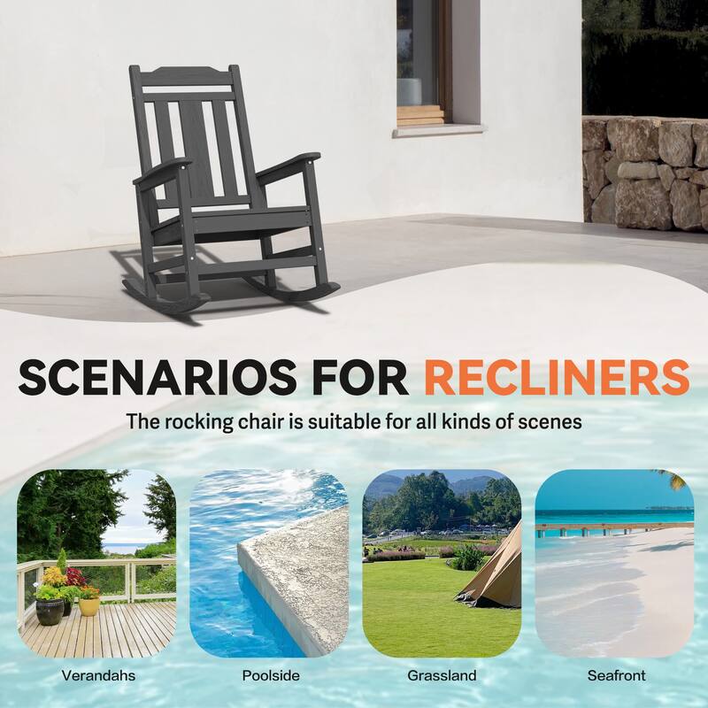 Outdoor Patio HDPE Rocking Chiar, Extra Wide Seat & Backrest