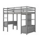 preview thumbnail 27 of 55, Full/Twin Pine Loft Bed with Storage Shelves, White/Gray