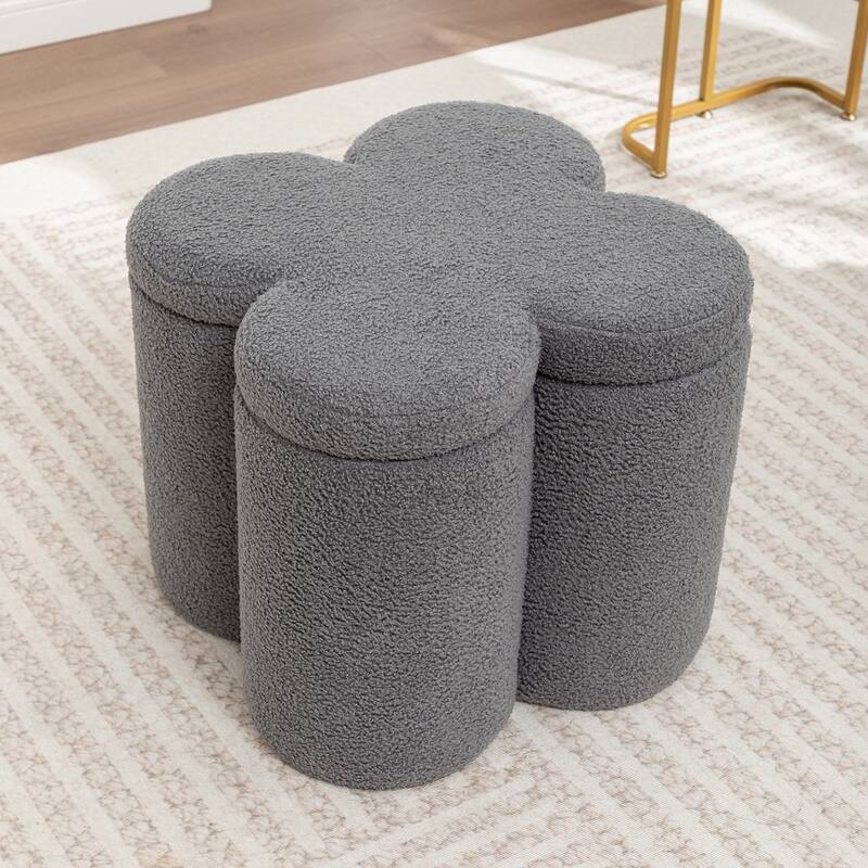 SEYNAR Modern Glam Teddy Velvet Flower Shape Storage Ottoman