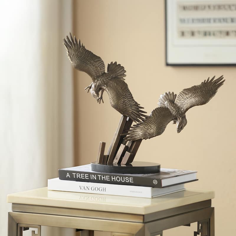 Spi Hunting Eagle Pair 12.5" X 15" X 6.5" 5 Lbs. Brass Marble - 12.5 X 15 X 6.5 inches