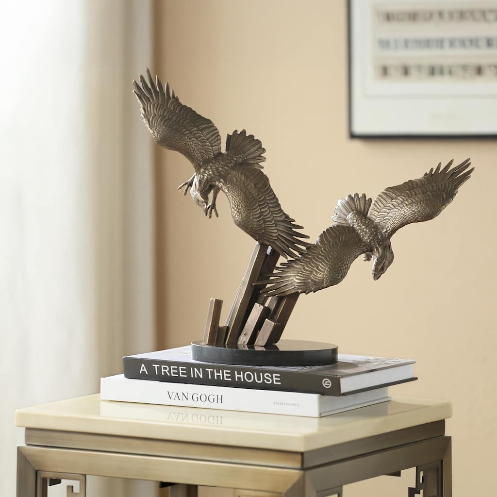 Spi Hunting Eagle Pair 12.5" X 15" X 6.5" 5 Lbs. Brass Marble - 12.5 X 15 X 6.5 inches