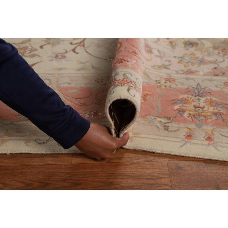 Floral Vegetable Dye Signed Tabriz Persian Rug Handmade Wool Carpet - 6'6"x 9'9"