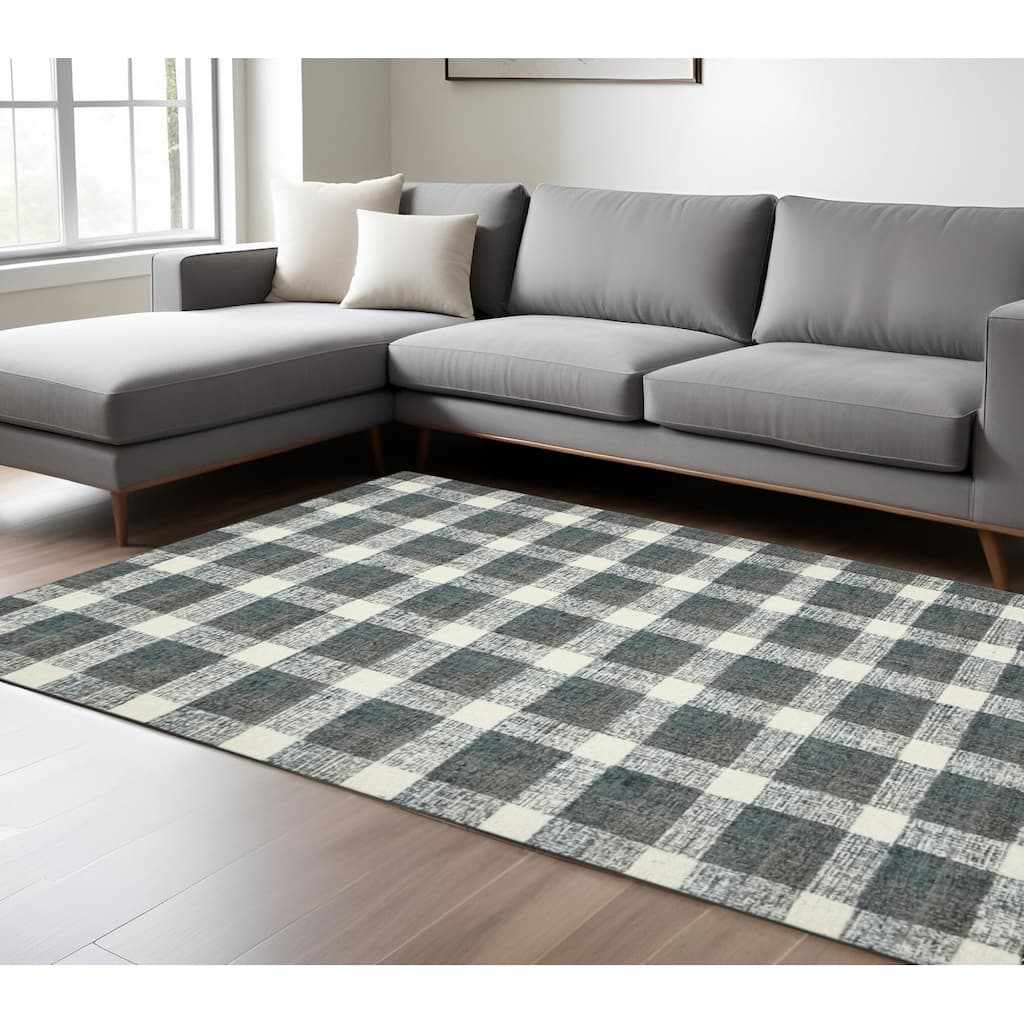 HomeRoots Plaid Transitional Rectangle Area Rug