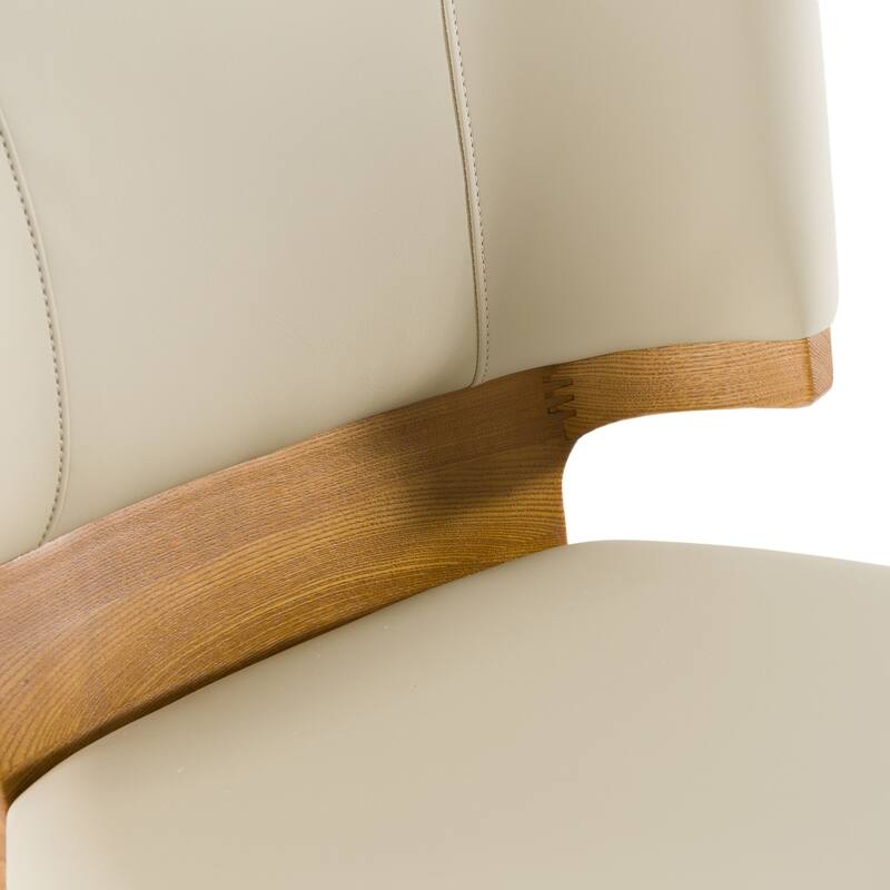 Modrest Calvary Mid-Century Modern Beige Vegan Leather & Walnut Counter Chair