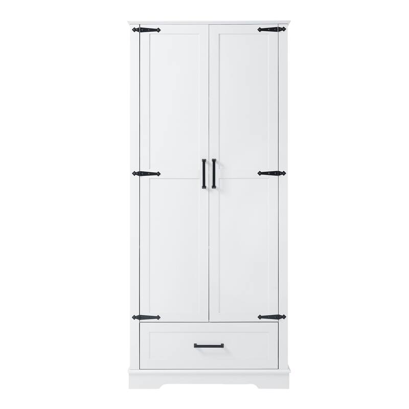 Farmhouse Closed Cabinets, White Bathroom Cabinets with Drawer, Black Handles and Adjustable Shelves - Anti-tipping Device