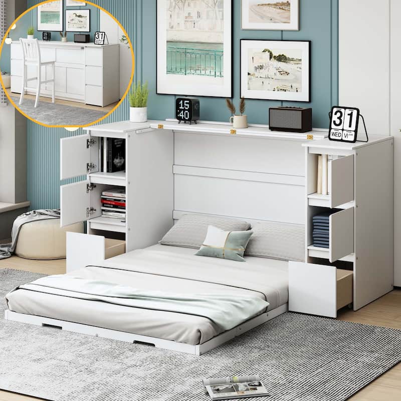 Full Size Murphy Bed with Cabinets and USB Ports