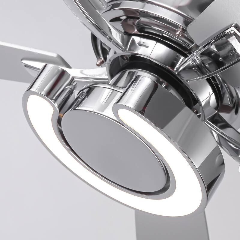 52" Chrome Modern Dimmable LED Indoor Ceiling Fan with Light and Remote