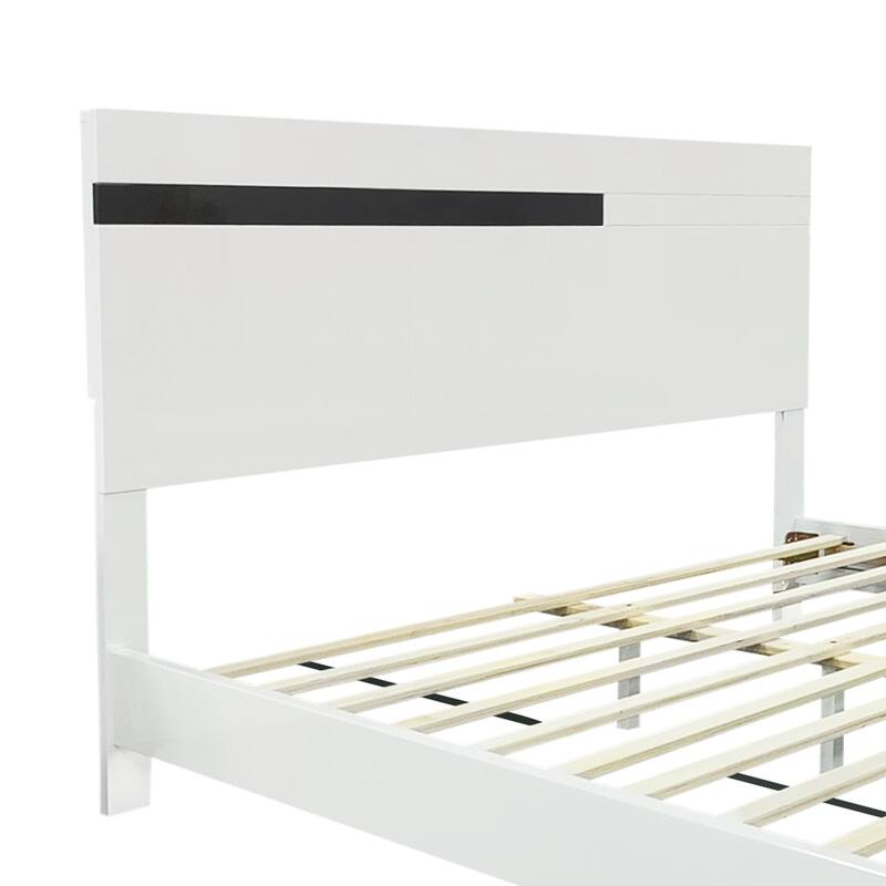 Queen Floating Bed Wood Platform Bed with LED Light and 2 Nightstands