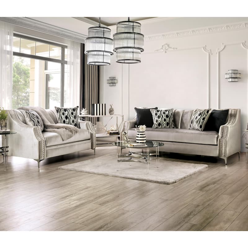 Vynn Transitional Chenille Sloped Arms 2-Piece Living Room Set by Furniture of America - Silver